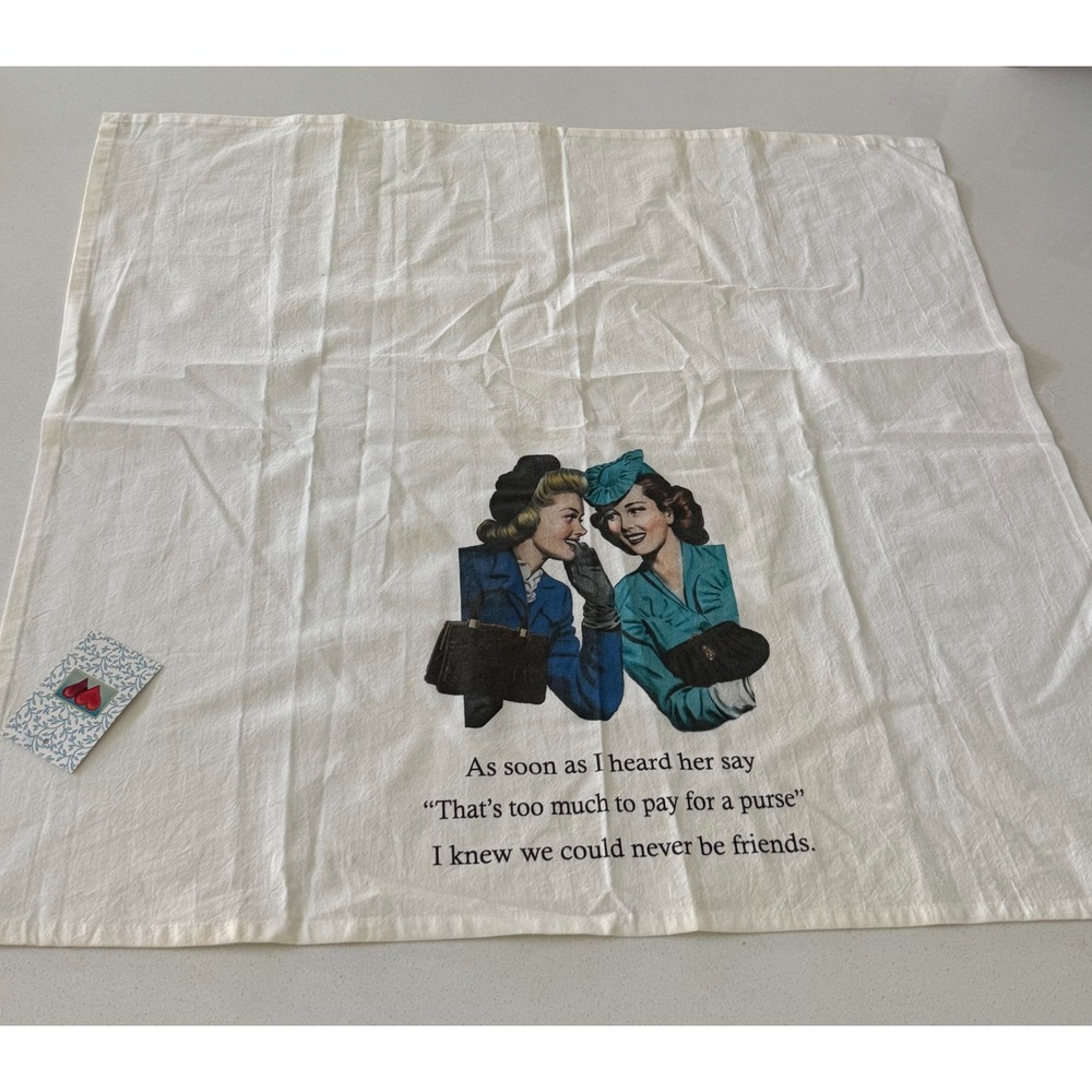 Bailey & Browne Retro Humor Cotton Flour Sack Dish Towel Purse Quote White NEW
